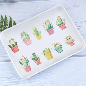 Kawaii cartoon cat cactus stickers set for laptop journaling with waterproof PET finish