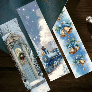 Lot de marque-pages de Noël bleus avec scènes enneigées et illustrations d'hiver créatives