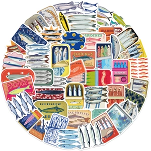 50 pieces of waterproof cartoon sardine stickers for decorating laptops and luggage