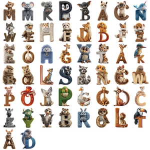 50 pieces of 3D cartoon animal alphabet stickers for laptop and guitar decoration
