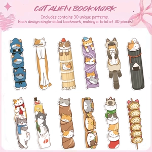30-piece set of cartoon Japanese cat bookmarks with creative minimalist cat illustrations
