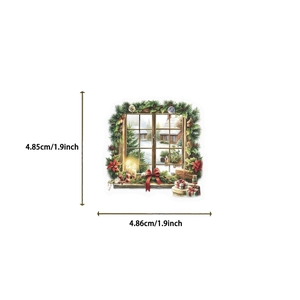 Détail montrant les dimensions d'un autocollant de Noël vintage de 1,9 pouce de large