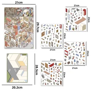 3D miniature DIY street corner sticker kit for scrapbooking with urban scene elements