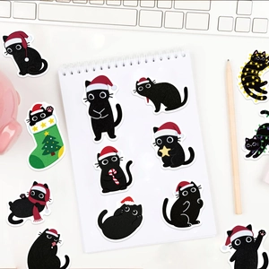 50pcs waterproof Christmas black cat cartoon stickers for laptop and guitar decoration