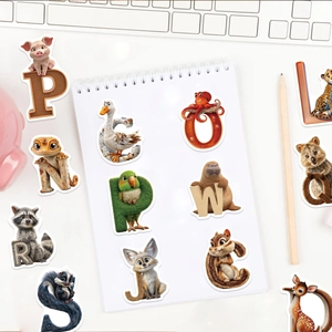 50pcs waterproof cartoon animal alphabet stickers for laptop and guitar decoration