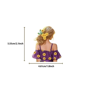 Floral girl sticker dimensions showing 5.55cm height and 4.61cm width for scrapbooking