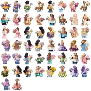 50 pieces waterproof colorful floral girl stickers set for scrapbooking and DIY decor