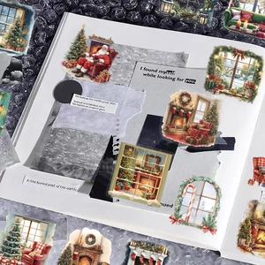 Lot de 50 autocollants de Noël étanches pour scrapbooking avec Père Noël et sapins sur carnet