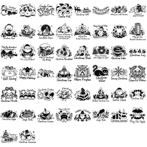 Set van 50 monochrome kerststickers met zwart-wit feestelijke inktontwerpen voor decoratie