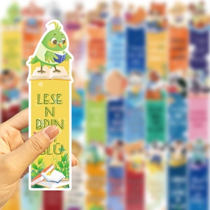 30pcs Cartoon Animal German Reading Bookmarks with Green Bird and Yellow Background
