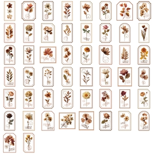 Lot de 50 autocollants botaniques vintage avec motifs floraux rétro pour scrapbooking