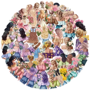 50pcs waterproof floral girl PET stickers for laptop scrapbooking and guitar decor
