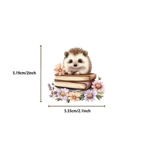 Detail of cartoon hedgehog sticker on books showing 5.19x5.33cm dimensions