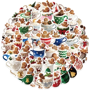 50-piece waterproof Christmas gingerbread man coffee cup stickers for DIY laptop decor