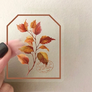 Autocollant vintage en PET transparent avec branche de feuilles d'automne pour scrapbooking