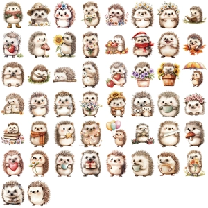 50-pack cute watercolor hedgehog stickers for DIY guitar laptop and luggage decoration