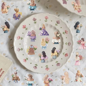 50pcs waterproof floral girl stickers in macaque tones for laptop and journal
