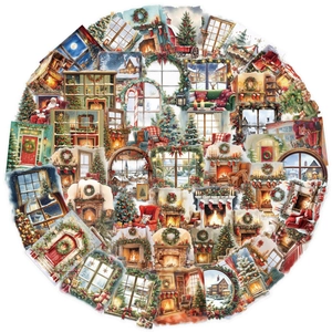 50 autocollants de Noël imperméables avec scènes d'hiver victoriennes et motifs festifs