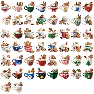 Bulk set of 50 festive Christmas ceramic mugs with gingerbread and reindeer designs