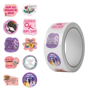 Girl Power Motivational Quotes Sticker Roll International Women Day Floral Cartoon Waterproof PVC Decorative Stickers For Scrapbooking Gift Wrapping Envelope Seals
