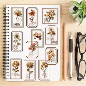 50 autocollants vintage fleurs séchées en PET pour journaux, designs floraux rétro
