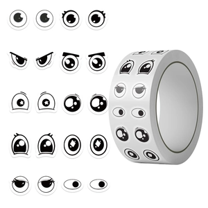 Roll of 500 cartoon eye stickers for DIY crafts and scrapbooking on white background