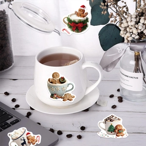50pcs waterproof Christmas coffee cup stickers for laptop and guitar decoration