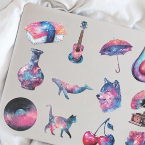50 wasserdichte Galaxie-Cartoon-Aufkleber auf Laptop mit Aquarell-Weltraumdesigns