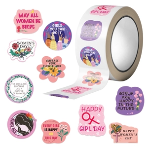 500pcs roll of cartoon International Women's Day stickers with floral and silhouette patterns