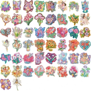 Set of 50 cartoon flower fairy stickers with holographic star film for DIY decoration
