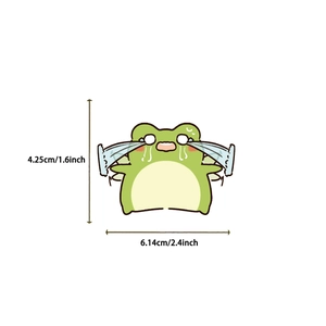 Cartoon frog sticker with crying expression and dimension measurements 6.14cm width