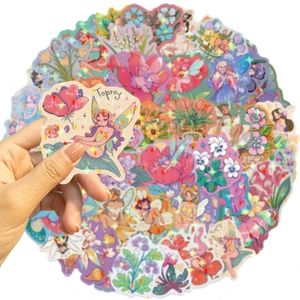 50pcs Cartoon Flower Fairy stickers with laser glitter finish for DIY laptop and guitar