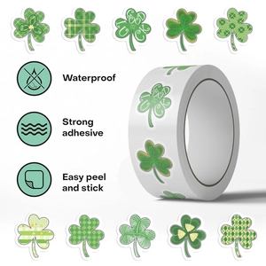 Waterproof St. Patrick's Day clover sticker roll with strong adhesive for gift sealing