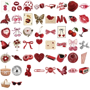 50pcs Y2K cherry girl graffiti stickers for laptop guitar in vintage red aesthetic