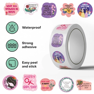 500pcs International Women's Day decorative stickers roll with floral girl power themes