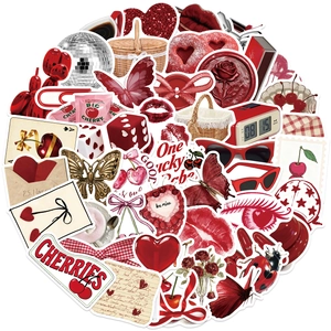 Set of 50 red Y2K cherry girl graffiti stickers for laptop and guitar decoration