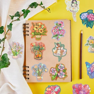 50pcs waterproof floral fairy stickers with holographic star film for DIY decoration