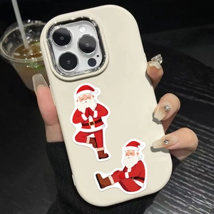 Festive Christmas yoga Santa cartoon stickers on a white protective smartphone case