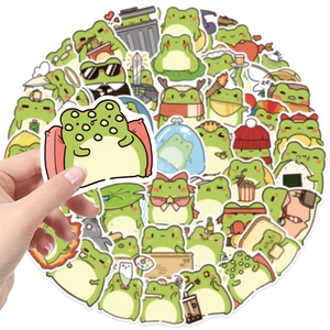 50 pieces of waterproof cartoon frog stickers for laptop guitar and luggage decoration