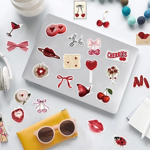 50pcs Red Y2K Cherry Girl stickers set for laptop and guitar with vintage DIY designs