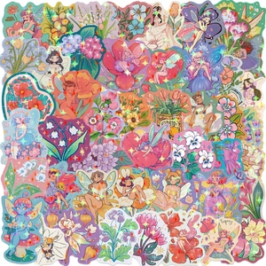 Cartoon Flower Fairy Laser Stickers Waterproof PVC Decals For Scrapbooking Laptop Suitcase Guitar DIY Decoration