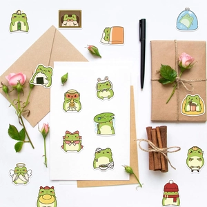 Cute cartoon frog stickers for laptop and guitar with various adorable poses