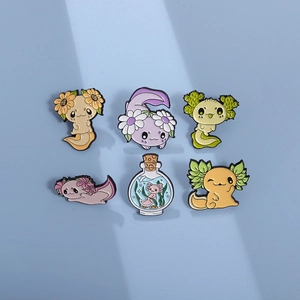 Cartoon Axolotl Enamel Pin Alloy Animal Flower Brooch For Backpack Hat Clothes Decorative Cute Salamander Pins For Kids Women Jewelry