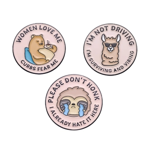 Creative Cartoon Animal Enamel Pin Round Zinc Alloy Brooch For Women Funny Bear Alpaca Sloth Badge Jewelry Accessories Gift