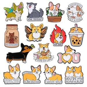 Funny Corgi Dog Enamel Pins Cute Animal Badges Zinc Alloy Brooches Cartoon Jewelry For Backpack Clothes Decor Women Men Gift