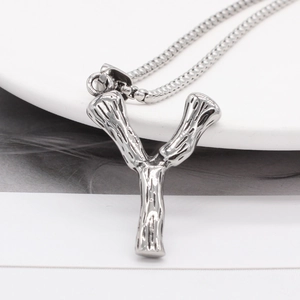 Vintage Titanium Steel Letter Y Pendant Necklace For Men Women Goth Tree Bark Texture Silver Jewelry Pendant Only