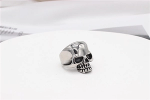 Macro shot of vintage skull ring with detailed black finish for gothic punk jewelry style