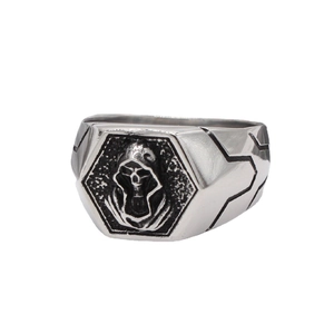 Gothic Punk Titanium Steel Skull Grim Reaper Signet Ring For Men Vintage Hexagon Distressed Wizard Fashion Finger Jewelry