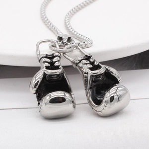Vintage silver boxing glove pendant necklace for men made of durable titanium steel