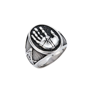 Bague de Franc-Maçonnerie en Acier Inoxydable pour Hommes Motif de Relief de Main Vintage Couleur Bicolore Or Argent Bijou Maçonnique